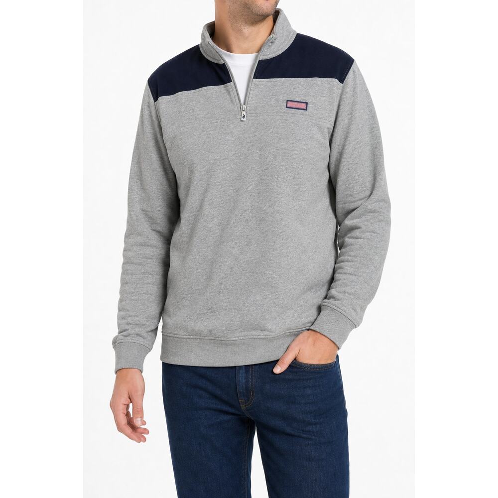 Vineyard Vines Men Shep Shirt Quarter Zip Pullover Gray Navy XL